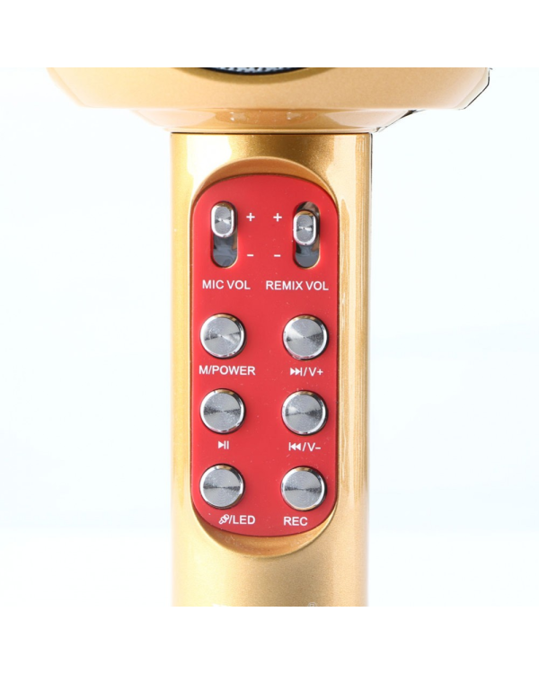 Goodbuy LED 360 караоке микрофон с динамиком bluetooth | 5 Вт | aux | голосовой модулятор | USB | Micro SD золотой цвет