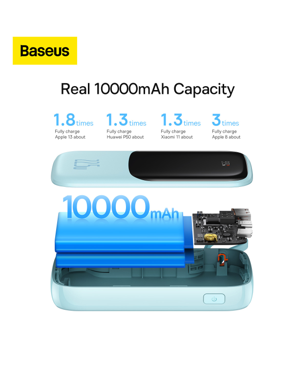 Baseus Qpow power bank 10000mAh built-in USB Type-C cable 22.5W Quick Charge SCP AFC FCP blue (PPQD020103)