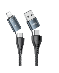 REMAX Wanen 4in1 multifunction fast charging cable USB Type C / USB - USB Type C / Lithtning Quick Charge Power Delivery 2.4 A 1,2 m black (RC-164)