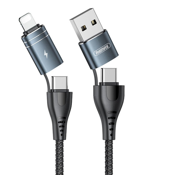 REMAX Wanen 4in1 multifunction fast charging cable USB Type C / USB - USB Type C / Lithtning Quick Charge Power Delivery 2.4 A 1,2 m black (RC-164)