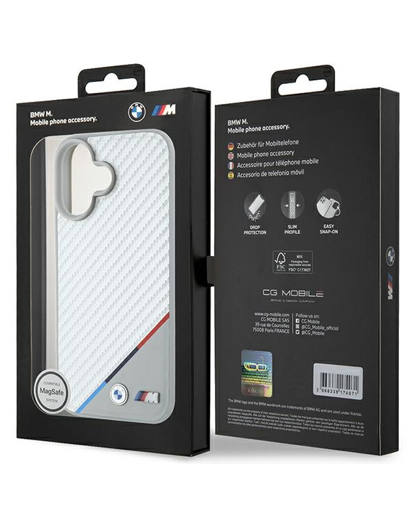 BMW BMHMP16S23PUDTS iPhone 16 6.1" szary|grey hardcase M Carbon Tricolor Line MagSafe