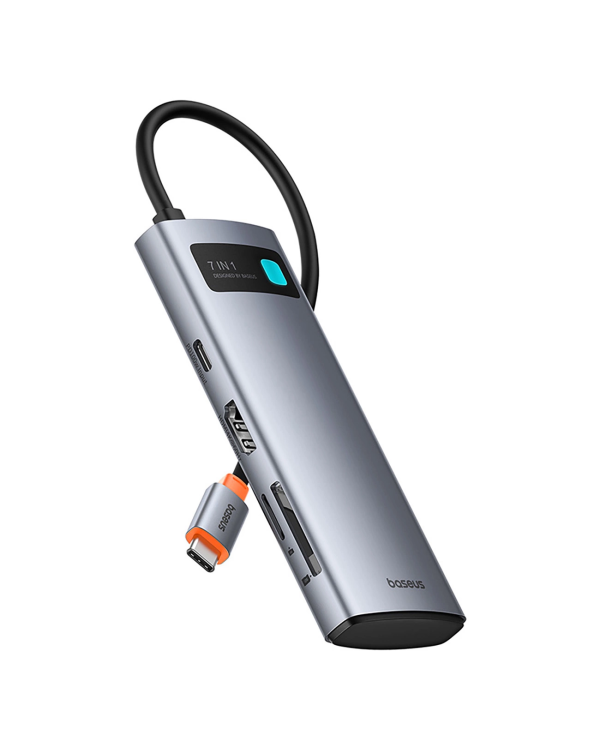 Baseus Metal Gleam 7in1 HDMI 4K 60Hz USB-C Hub | 3x USB 3.0 | USB-C PD | SD | microSD - Gray