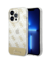 Guess PC|TPU Peony Glitter Script Logo Case for iPhone 14 Pro Max Gold