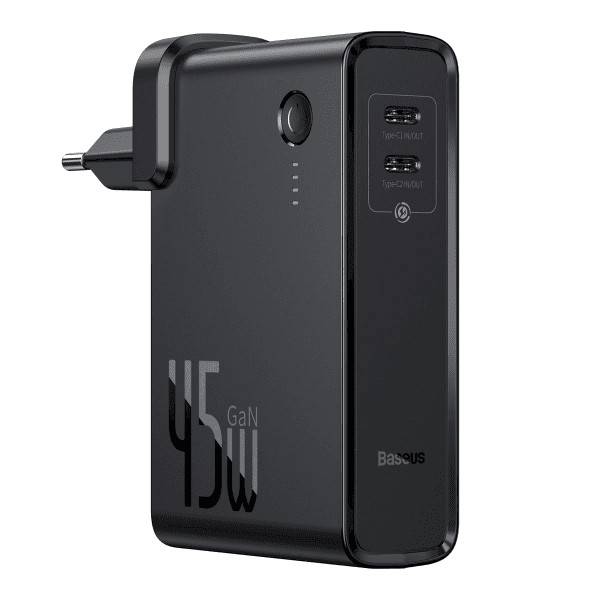 Baseus GaN power bank 10000 mAh fast wall charger PPS 45 W 2x USB Typ C Quick Charge 3.0 Power Delivery (gallium nitride) + USB Type C 1 m cable black (PPNLD-F01)