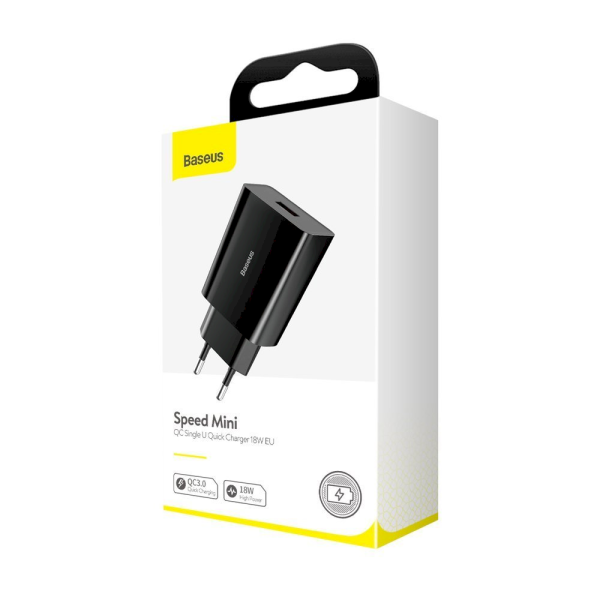 Baseus Speed Mini CCFS-W01 Сетевое зарядное устройство USB / 18W / 3A / Quick Charge 3.0 / Черное