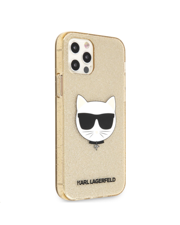 KLHCP12MCHTUGLGO Karl Lagerfeld Choupette Head Glitter Case for iPhone 12/12 Pro 6.1 Gold