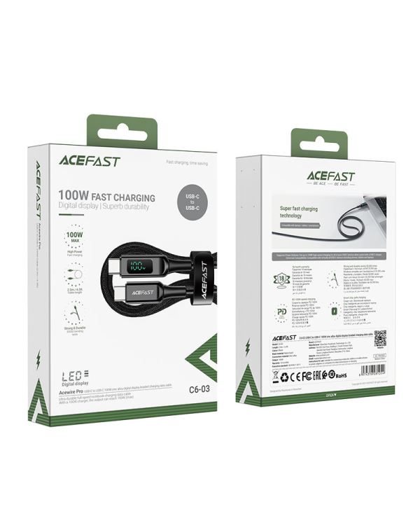Acefast cable USB Type C - USB Type C 2m, 100W (20V | 5A) black (C6-03 Black)
