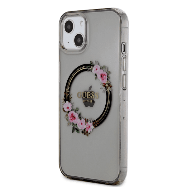 Guess PC|TPU Flowers Ring Glossy Logo MagSafe Чехол для iPhone 13 черный