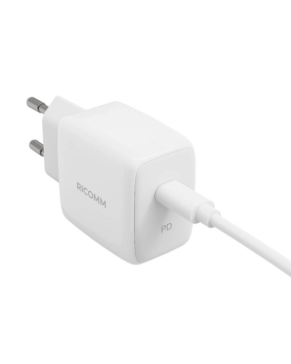 Настенное зарядное устройство 25W PD Ricomm RC251 EU, 1xUSB-C + кабель USB-C 2,1 м