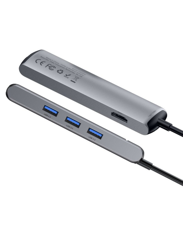 Baseus CAHUB-J0G 6 in 1 Приставка для MacBook | 1 x HDMI | 3 x USB 3.0 | USB-C | RJ45 | PD