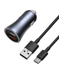 Baseus Golden Contactor Pro quick car charger 2x USB 40 W Quick Charge SCP FCP AFC + USB - USB Type C cable gray (TZCCJD-A0G)