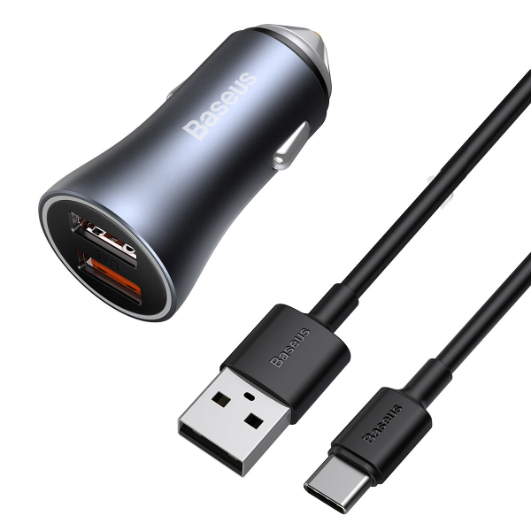 Baseus Golden Contactor Pro quick car charger 2x USB 40 W Quick Charge SCP FCP AFC + USB - USB Type C cable gray (TZCCJD-A0G)