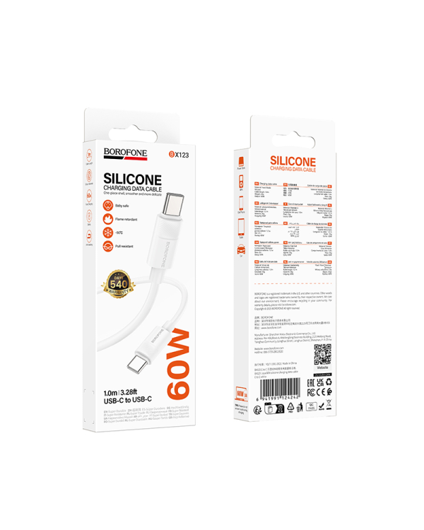 Кабель Borofone BX123 Leya | Тип C - Тип C | PD 60W| 3A |1 м| белый
