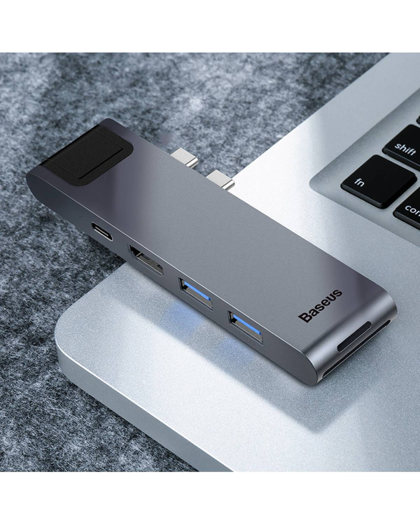 Baseus CAHUB-L0G 7 in 1 Приставка для MacBook | HDMI | 2 x USB 3.0 | USB-C | RJ45 | SD | Micro SD Thunderbolt C+