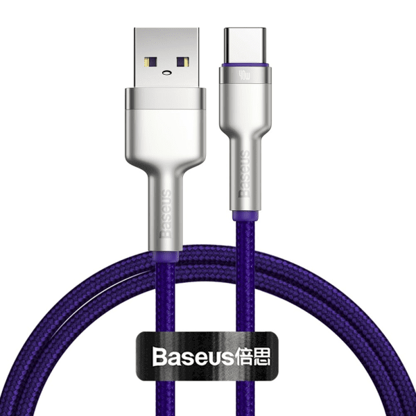 Baseus Cafule Series Metal Data USB - USB Typ C 40 W cable (10 V / 4 A) SCP (Huawei SuperCharge Protocol) 1 m violet (CATJK-A05)