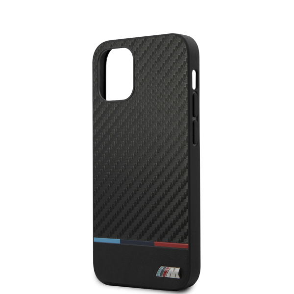 Обложка книги «BMHCP12MPUCARTCBK BMW PU Carbon Tricolor Line Cover for iPhone 12/12 Pro 6.1 Black»