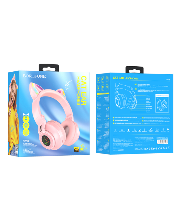 Наушники Borofone BO18 Cat Ear bluetooth розовый