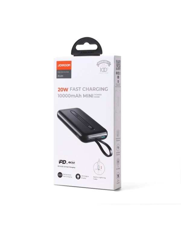 Joyroom Linglong power bank 10000mAh 20W Power Delivery Quick Charge USB | USB Type C | built-in USB Type C cable black (JR-L001 black)