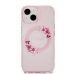 Guess PC|TPU Flowers Ring Glossy Logo MagSafe Чехол для iPhone 15 розовый