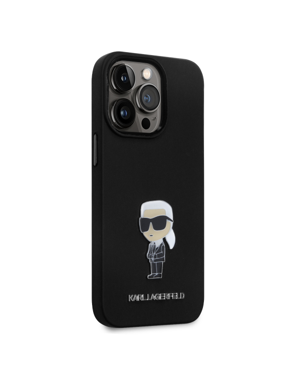 Karl Lagerfeld Liquid Silicone Metal Ikonik Case for iPhone 15 Pro Black