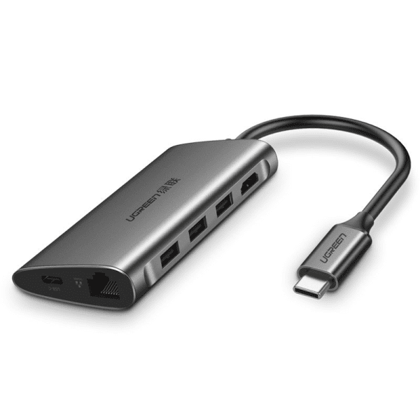 Ugreen USB Typ C HUB 3x USB 3.0 / SD and micro SD card reader / RJ45 1000Mbps network adapter / HDMI gray (50538)