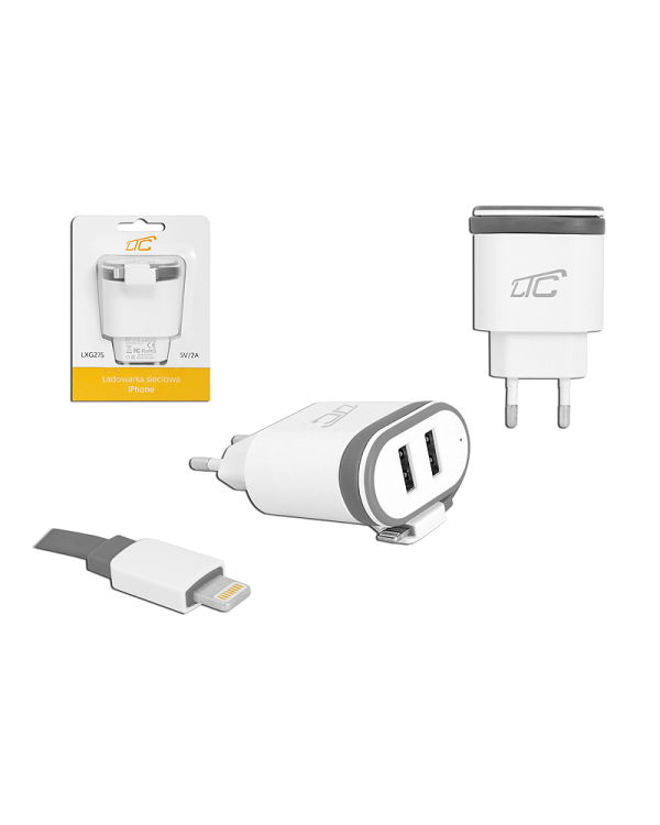 Сетевое зарядное устройство LTC 2xUSB 2A + кабель 20 см Iphone 2A.