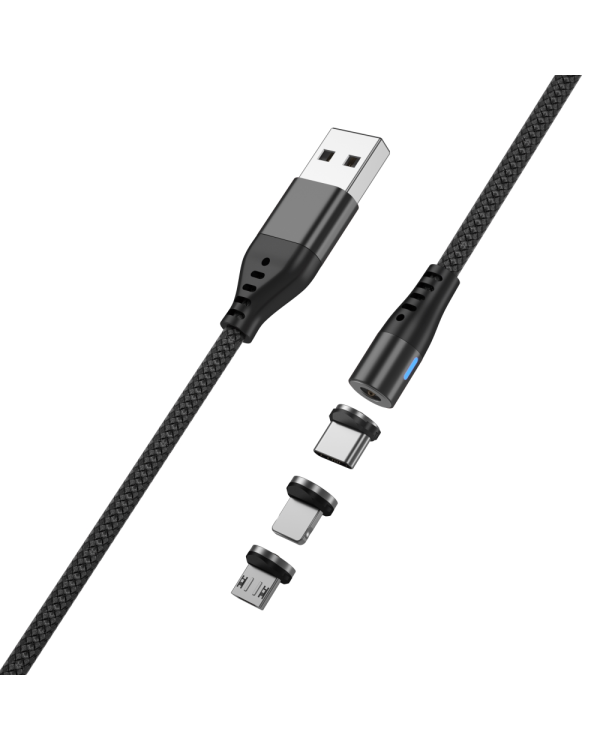 Дополнительное изображение книги «Maxlife MXUC-02 magnetic cable USB - Lightning + USB-C + microUSB 1,0 m 2A black nylon»