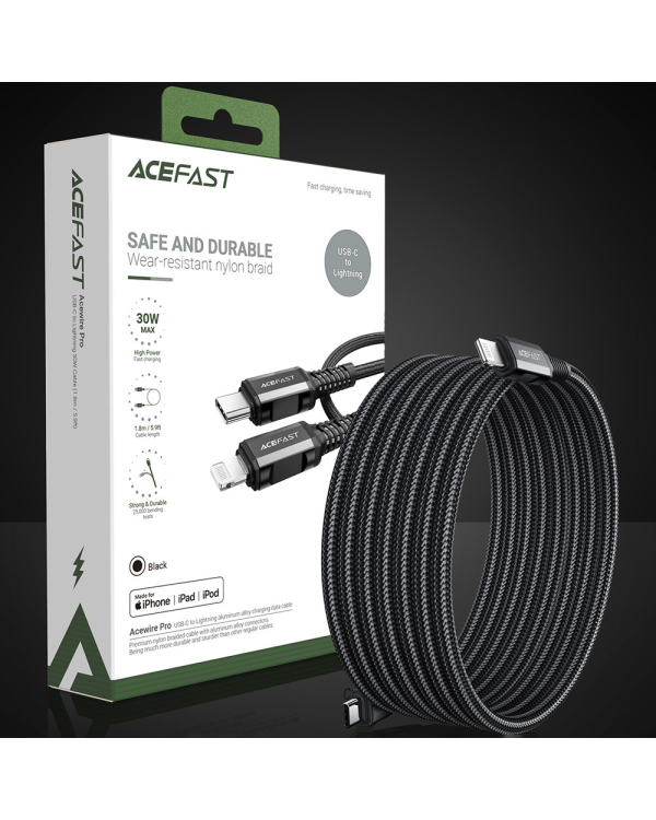 Acefast cable MFI USB Type C - Lightning 1,8m, 30W, 3A black (C4-01 C Black)
