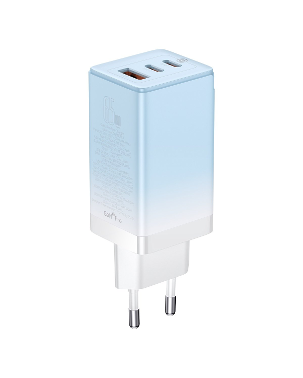 Baseus CCGP050103 DZ-HW Baseus GaN3 Pro Fast Charger 2C+U 65W EU Cloud Blue (With Dynamic Series Fast Charging Data Cable Type-C to Type-C 100W 1m Blue)