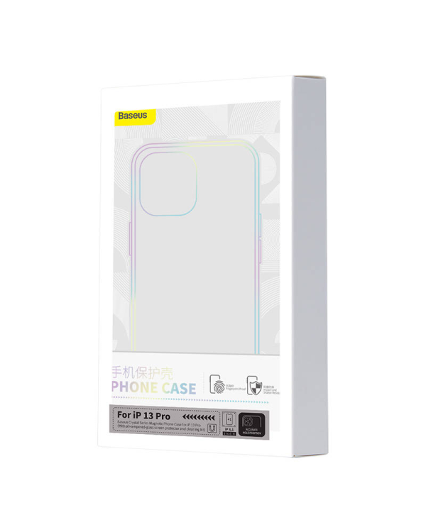 Phone case Baseus Magnetic Crystal Clear for iPhone 13 Pro (transparent) with all-tempered-glass screen protector and cleaning kit