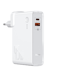 Baseus GaN power bank 10000 mAh fast wall charger PPS 45 W USB / USB Typ C Quick Charge 3.0 Power Delivery (gallium nitride) + USB Type C 1 m cable white (PPNLD-C02)