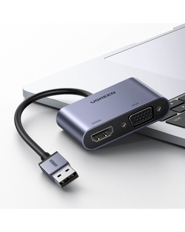 Адаптер-переходник Ugreen USB - HDMI 1.3 (1920 x 1080 @ 60Hz) + VGA 1.2 (1920 x 1080 @ 60Hz) серый (CM449)