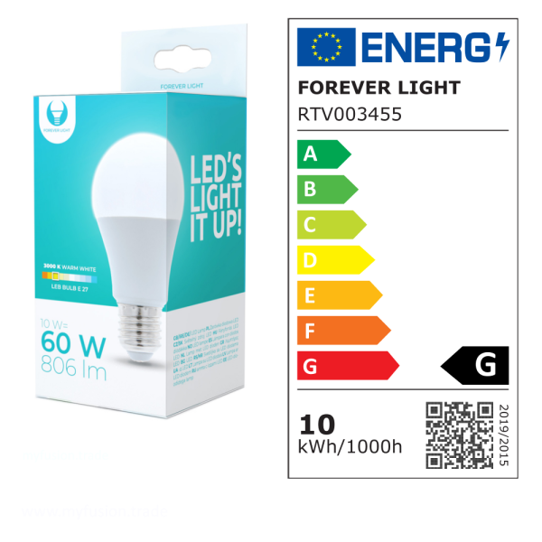Светодиодная лампа Forever Light E27 A60 10W 230V 3000K 806lm