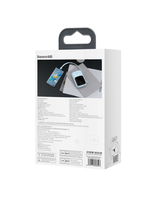 Baseus Qpow power bank 10000mAh built-in USB Type-C cable 22.5W Quick Charge SCP AFC FCP blue (PPQD020103)