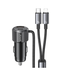 Автомобильное зарядное устройство USAMS YT Series CC287 66W 1xUSB-A 1xUSB-C + кабель 2-в-1 USB-C|Lightning чёрный