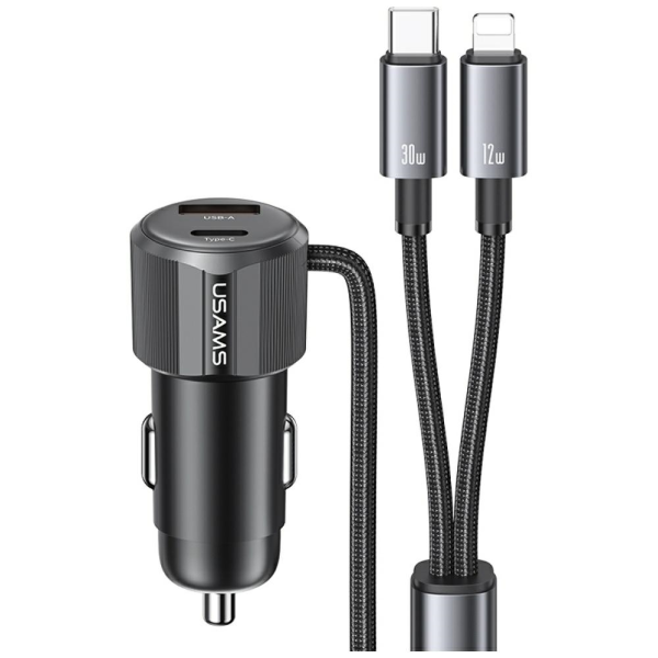 Автомобильное зарядное устройство USAMS YT Series CC287 66W 1xUSB-A 1xUSB-C + кабель 2-в-1 USB-C|Lightning чёрный Автомобильное зарядное устройство USAMS YT Series CC287 66W 1xUSB-A 1xUSB-C + кабель 2-в-1 USB-C|Lightning чёрный