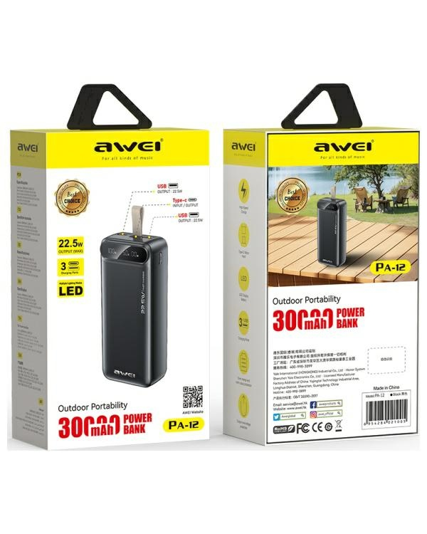 AWEI PowerBank PA-12 30000mAh 22.5W черный