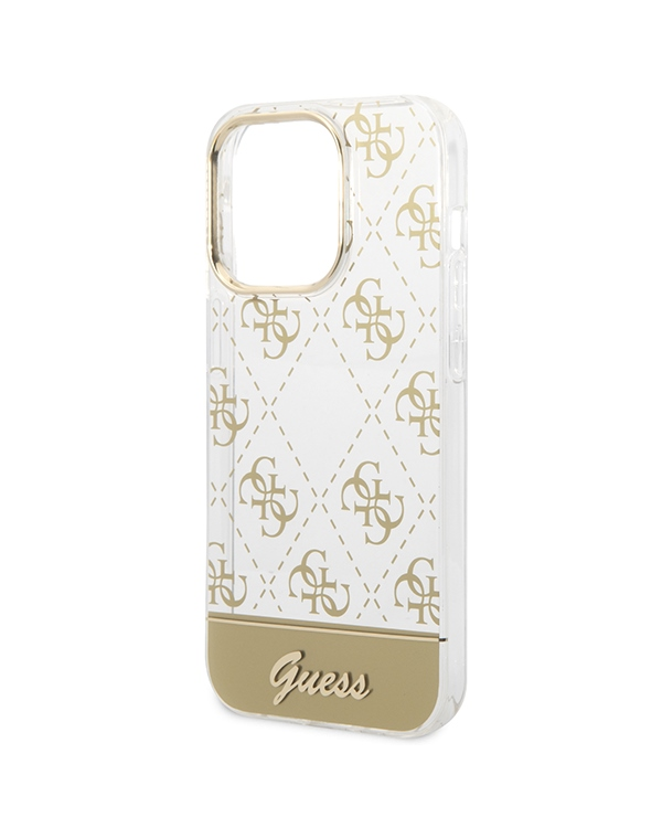 Guess PC|TPU Peony Glitter Script Logo Case for iPhone 14 Pro Max Gold