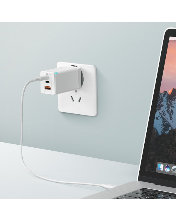 Baseus GaN CCGAN2P-B02 Сетевое зарядное устройство USB / 2 x USB-C / 65W / 5A / Quick Charge 3.0 Белое