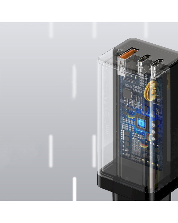 Baseus GaN CCGAN-B01 Сетевое зарядное устройство USB / 2 x USB-C / 65W / 5A / Quick Charge 3.0 Черное