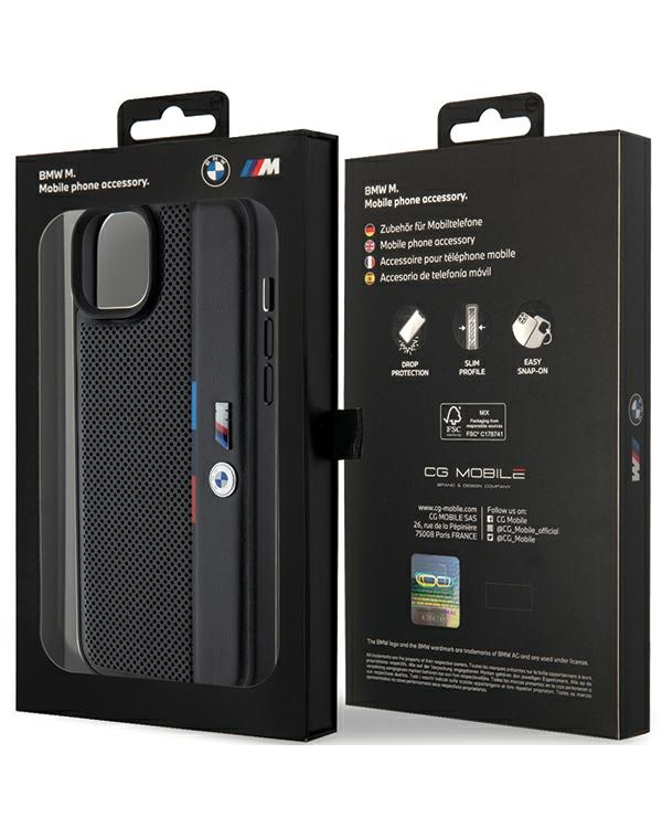 BMW BMHCP15S23PUPVK iPhone 15 | 14 | 13 6.1" czarny|black hardcase Perforated Tricolor Line