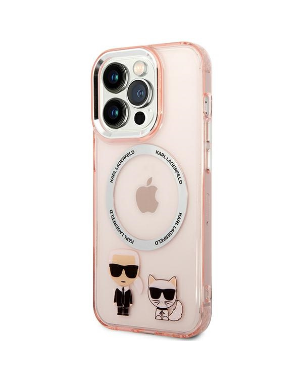 Karl Lagerfeld MagSafe Compatible Case Karl and Choupette for iPhone 14 Pro Pink