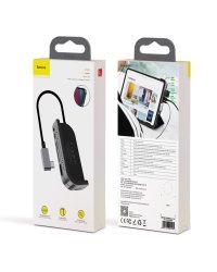 Baseus CAHUB-WJ0G Хаб - Разделитель USB 3.0 / 4K HDMI / TF card reader SD / USB Type C PD / 3.5mm Черный