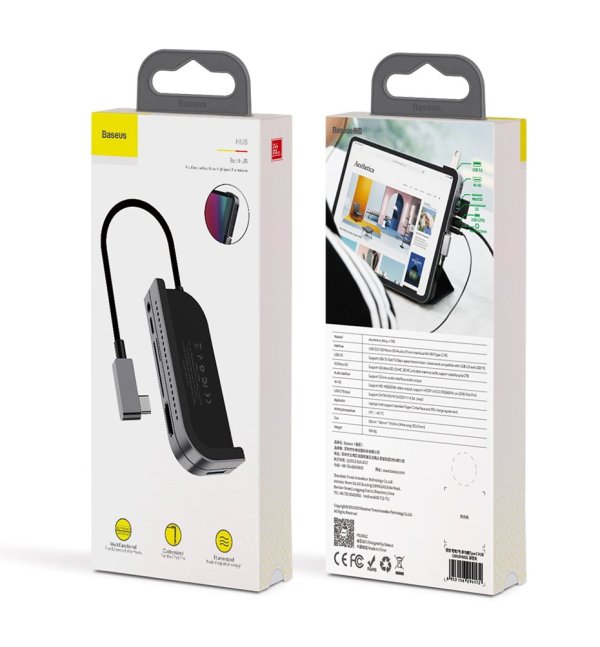 Baseus CAHUB-WJ0G Хаб - Разделитель USB 3.0 / 4K HDMI / TF card reader SD / USB Type C PD / 3.5mm Черный