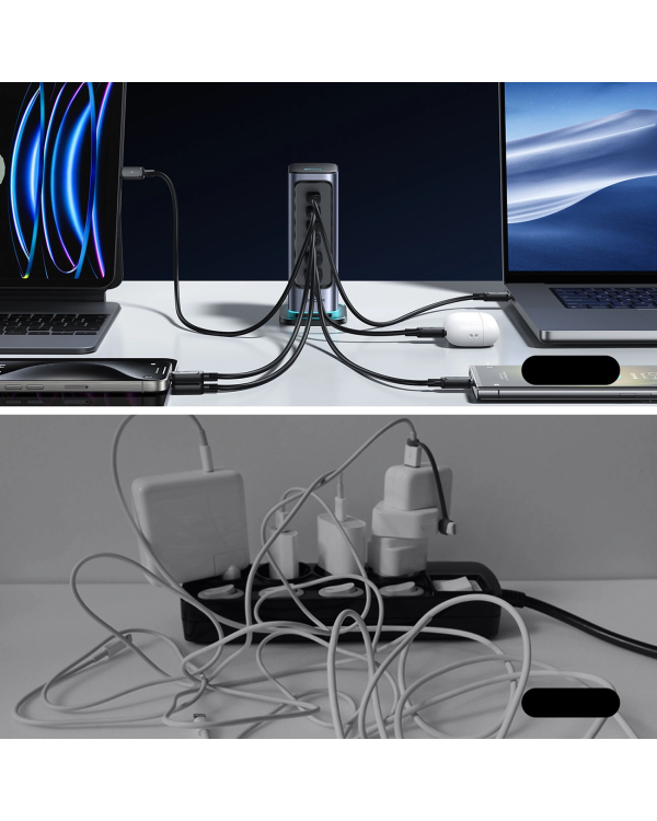 Joyroom JR-TCM02 многопортовое GaN зарядное устройство 65 Вт ЕС | 4x USB-C | 2x USB-A | серый