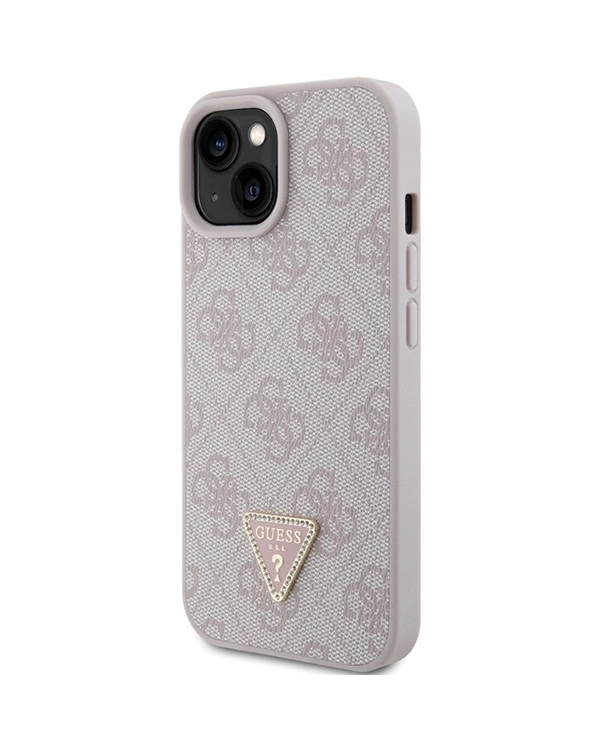 Guess Leather 4G Triangle Strass case for iPhone 15 - pink