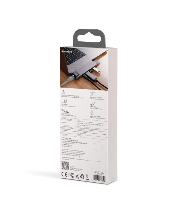 Baseus CAHUB-L0G 7 in 1 Приставка для MacBook | HDMI | 2 x USB 3.0 | USB-C | RJ45 | SD | Micro SD Thunderbolt C+