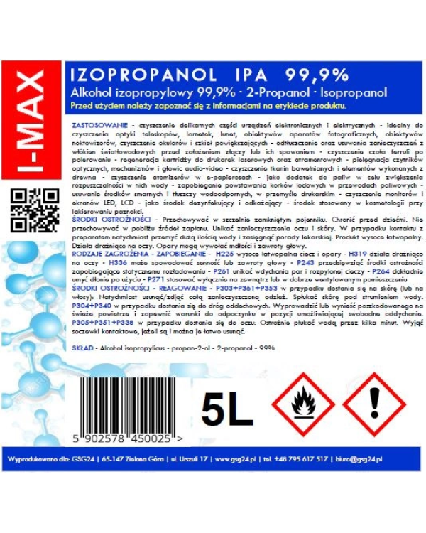 Изопропиловый спирт Изопропанол IPA I-MAX 99,9% 5л