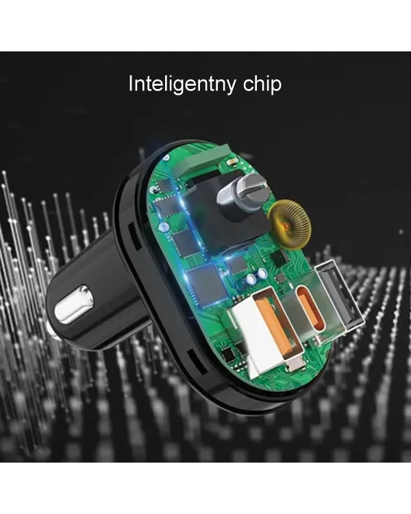 Автомобильное зарядное устройство AWEI C-843 с передатчиком FM, Bluetooth 5.0, MP3, 1xUSB+1xUSB-C |черный
