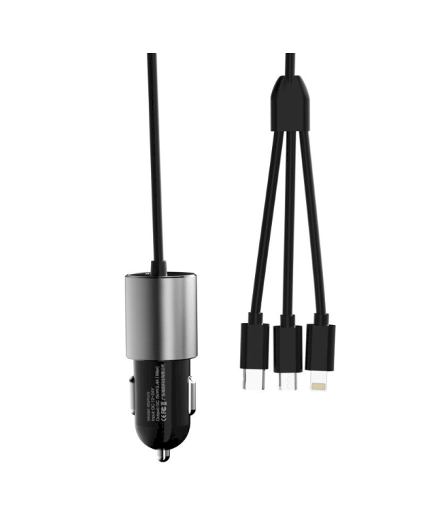 Dudao 3in1 USB car charger 3,4 A built-in cable Lightning / USB Type C / micro USB black (R5ProN black)